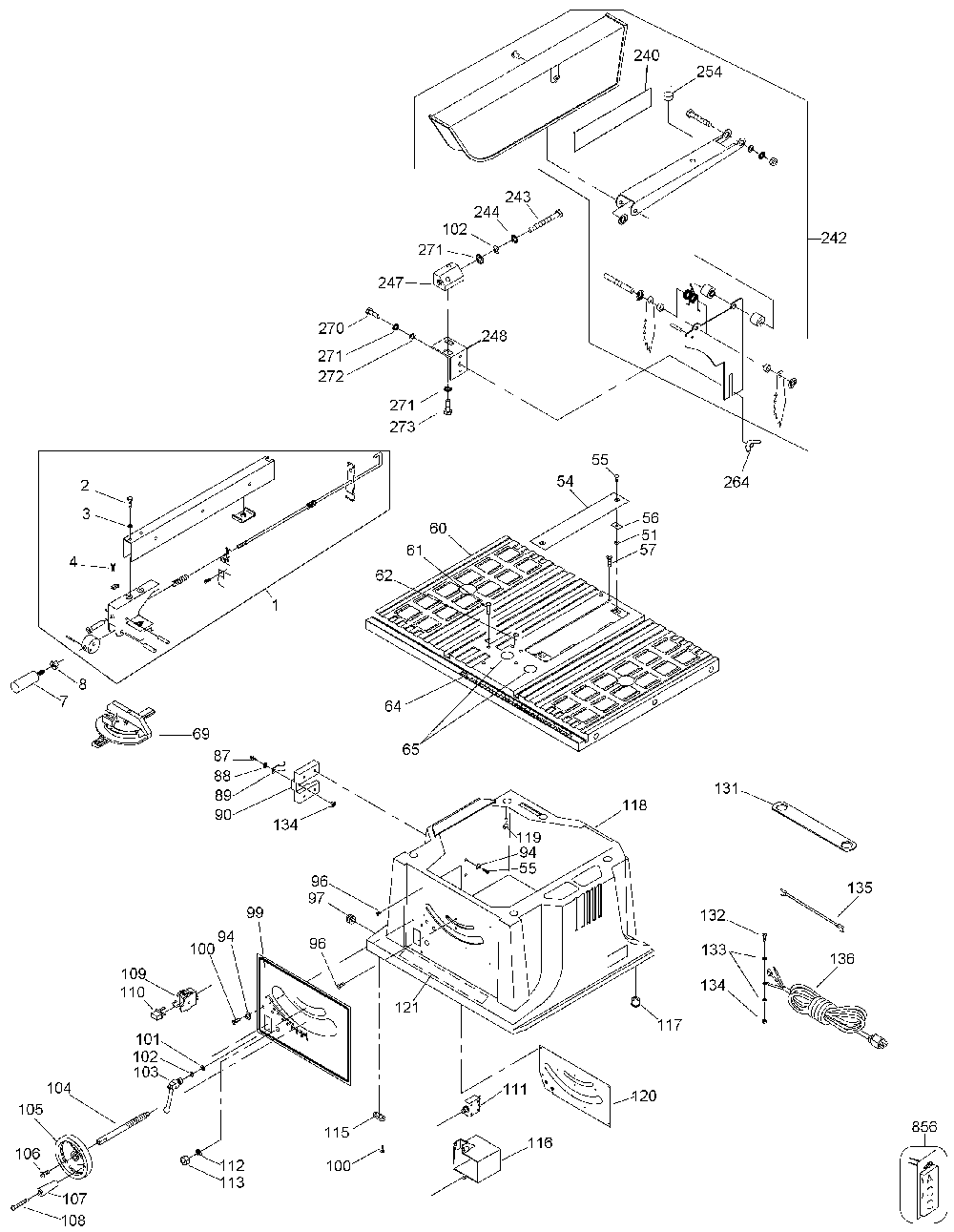 Exploded Diagram A Diagram and Parts List for BD200SD-CACT Type 1 Black and Decker Table Saw